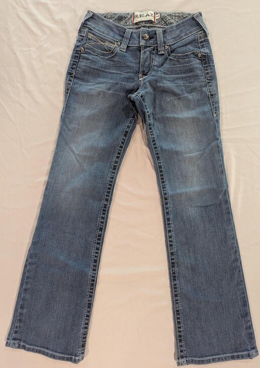 Ariat Denim - Ariat Jeans Womens 25S Blue Med Wash Low Rise Bootcut Stretch Embroidered Denim